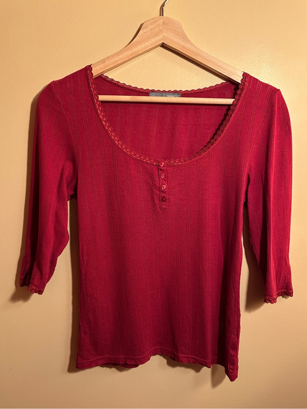 vintage red pointelle half sleeve top